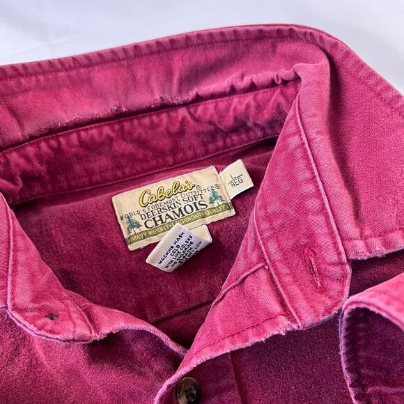 Cabela's Men's Chamois Red Distressed Flannel Button Down Shirt Size Large - Picture 5 of 7